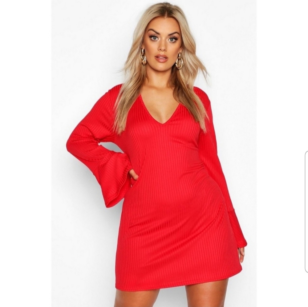 Red V-Neck Dress - Picture 2 of 3